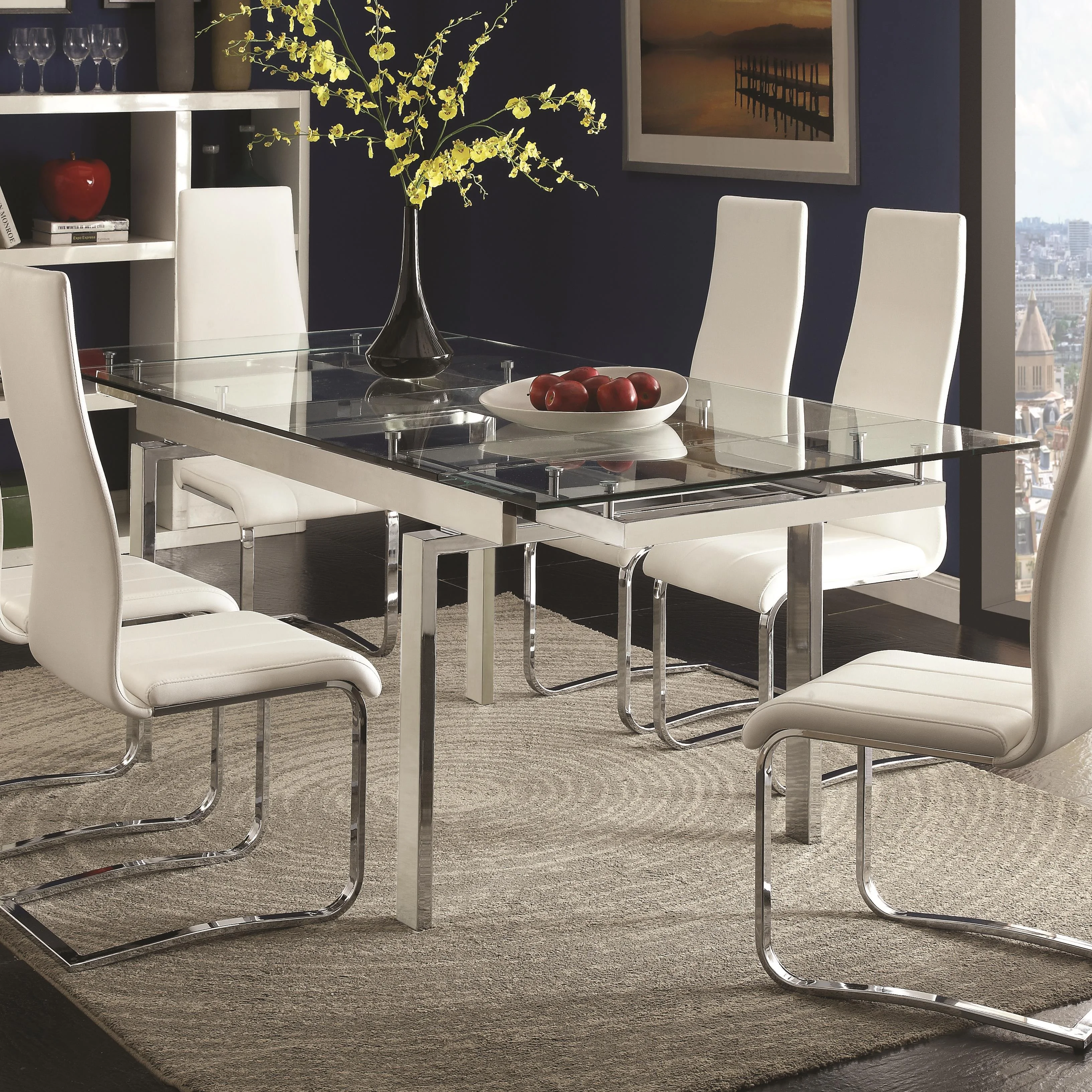 Coaster Modern Dining 106281 Contemporary Glass Dining Table with Leaves Knight Furniture